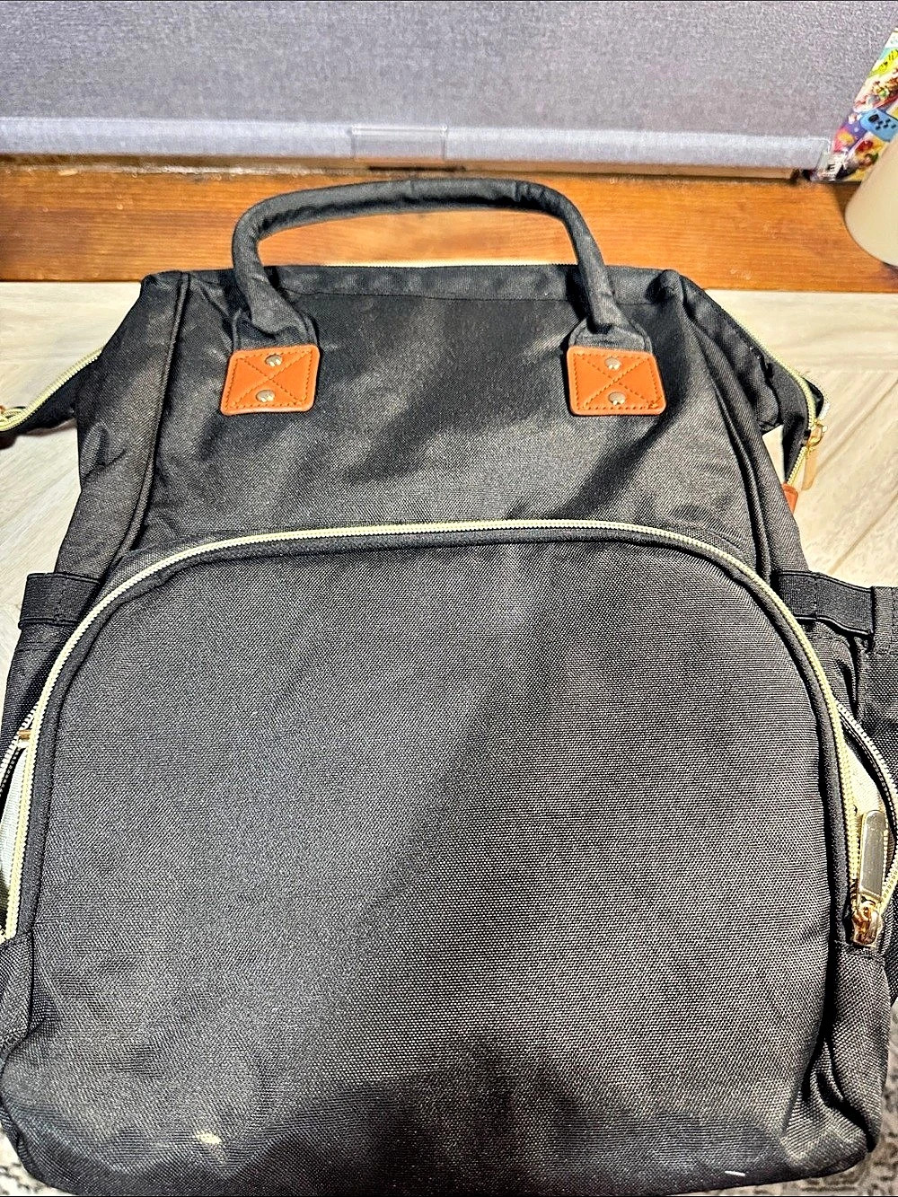 Black Baby Backpack with Gold-Tone Zippers